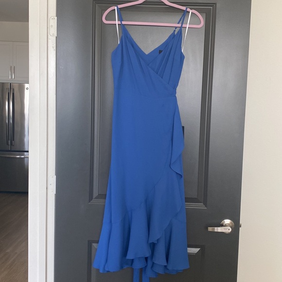 MOVING SALE - Manhattan Moment Blue Ruffled Midi Wrap Dress 💙 - Picture 2 of 4